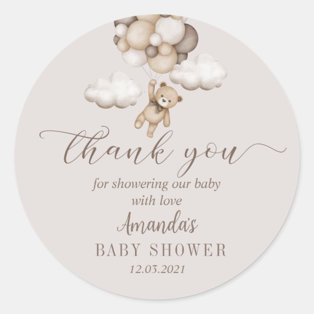 Adesivo Redondo Beba Com Balões Obrigado (Frente)