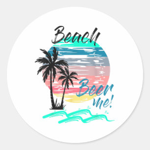 Adesivo Redondo Beba-Me Engraçado Bebendo Praia Retroativa Palma S