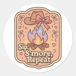 Adesivo Redondo Beba, S'more, Repita - Insígnia Retro Acampamento