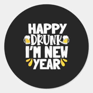 Adesivo Redondo Bêbado Feliz Ano Novo Engraçado Cerveja Réveillon