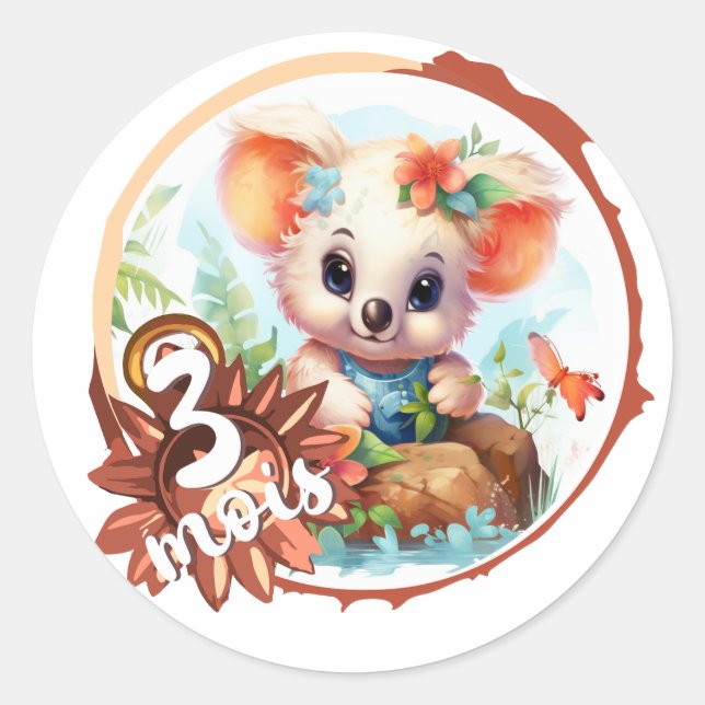 Adesivo Redondo Bébé - 3 mois aussi (Frente)