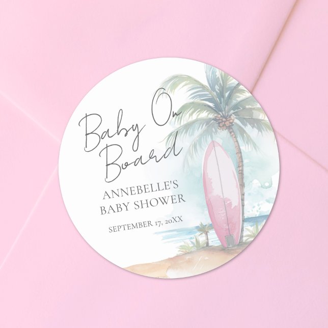 Adesivo Redondo Bebê a Bordo Chá de Bebê Praia (Baby On Board Beach Baby Shower Classic Round Sticker)