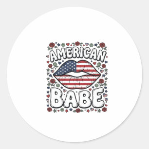 Adesivo Redondo Bebê Americano Desenho de Gravura Vintage Patrióti