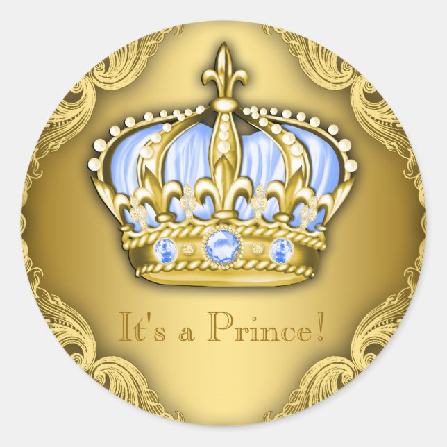 Adesivo Redondo Bebê Azul e Dourado Chá de fraldas Príncipe (Frente)