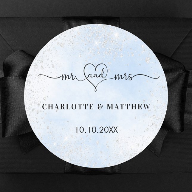 Adesivo Redondo Bebê azul prata mr sra obrigado casamento (Criador carregado)