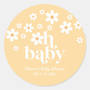 Adesivo Redondo Bebê! Boho Daisy chá de fraldas amarelo