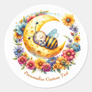 Adesivo Redondo Bebê bonito personalizado adormecendo na lua