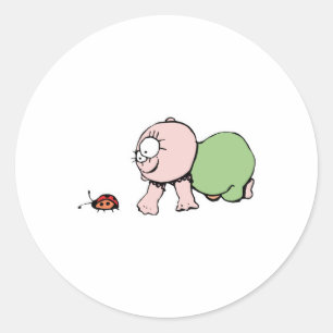 Adesivo Redondo Bebê Cachorro Perseguindo Ladybug