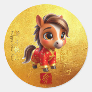Adesivo Redondo Bebê Cavalo Fofo Ano Novo Chinês 2026 RS