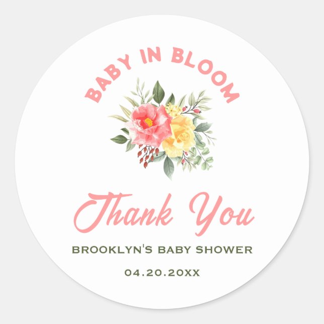 Adesivo Redondo Bebê chá de fraldas Em Flores Florais De Sangue Bo (Frente)
