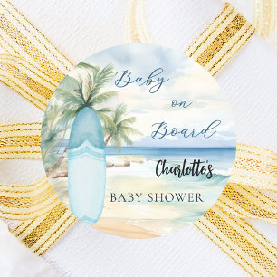 Adesivo Redondo bebê chá de fraldas na prancha de surfe do conselh