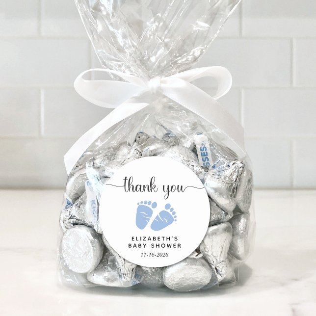 Adesivo Redondo Bebê Chá Pés Azuis Obrigado (Criador carregado)