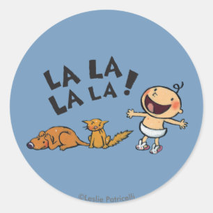 Adesivo Redondo Bebê de canto de Leslie Patricelli com