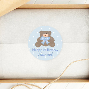 Adesivo Redondo Bebê de Fita Azul-Fita-Fita-Frita Primeiro Anivers