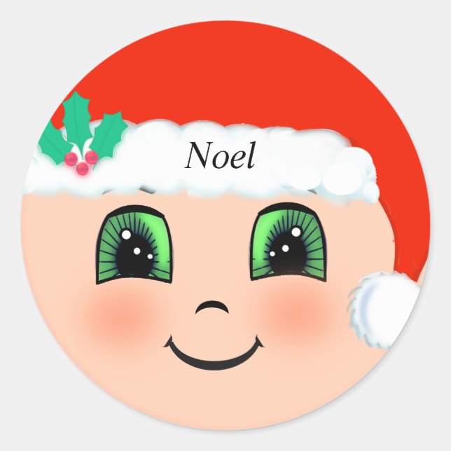 Adesivo Redondo Bebê de Natal Fofo Rosto Feliz (Frente)