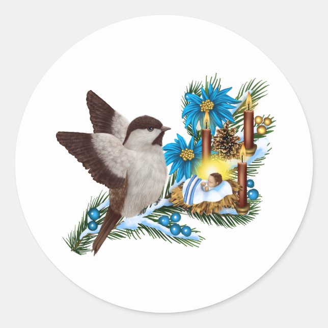 Adesivo Redondo Bebê de Natal Religioso Jesus Sticker (Frente)