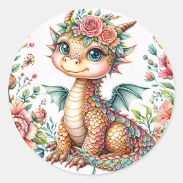 Adesivo Redondo Bebê Dragão Florido – Aquarela Floral