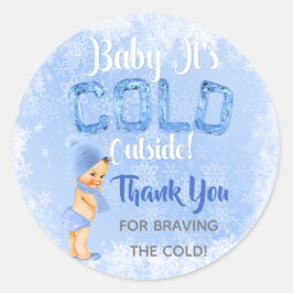 Adesivo Redondo Bebê É Frio Floco de Neve Azul Menino Chuveiro