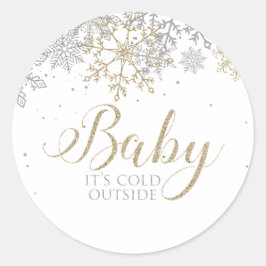 Adesivo Redondo Bebê É Frio Fora do Floco de Neve Chá de fraldas