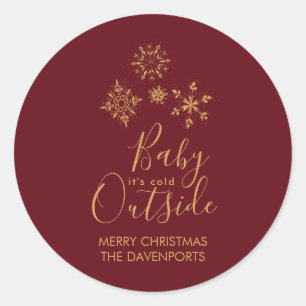 Adesivo Redondo Bebê é Frio Fora do Ouro Flocos de Neve