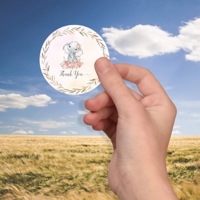 Adesivo Redondo Bebê Elefante Obrigado (Criador carregado)