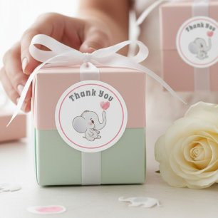 Adesivo Redondo Bebê Elefante Obrigado Sticker