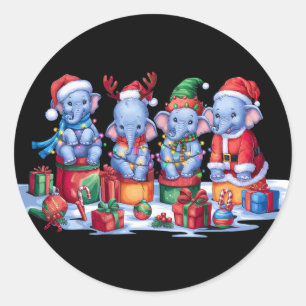 Adesivo Redondo Bebê elefante Papai Noel chora a luz de Natal