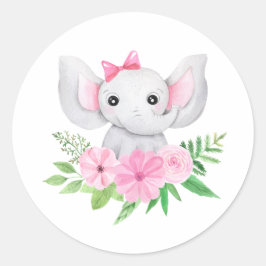 Adesivo Redondo Bebê Elefante, Primeiro Aniversário, Chá de fralda