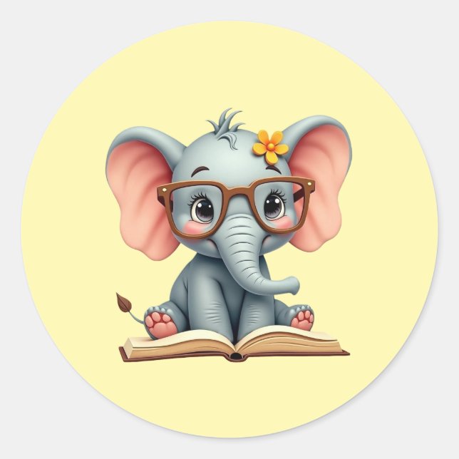 Adesivo Redondo Bebê Elefante Sábio (Frente)
