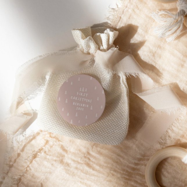 Adesivo Redondo bebê elegante moderno primeiro Natal (Criador carregado)