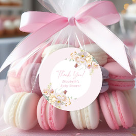 Adesivo Redondo Bebê em Bloush Blush Pink Floral Chá de fraldas