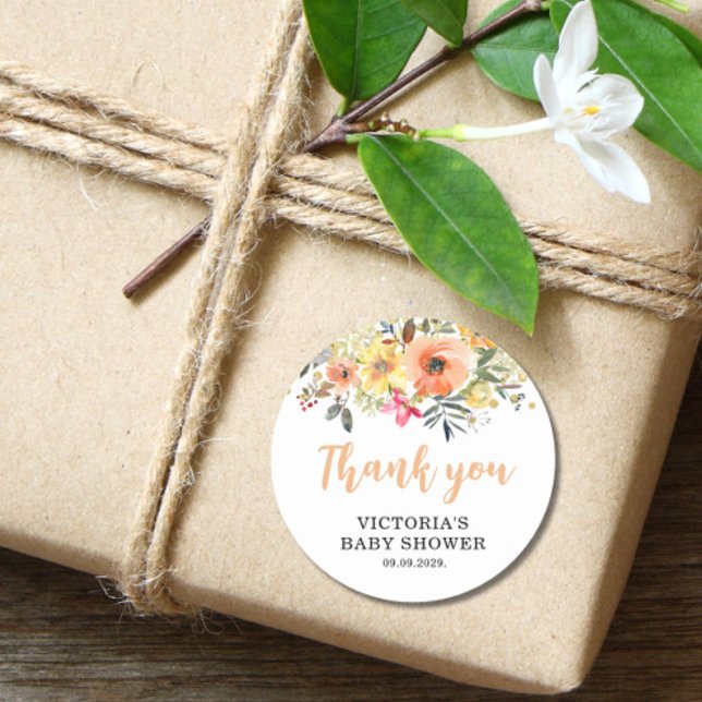 Adesivo Redondo Bebê em Dourado Chá de fraldas Laranja Bloqueado (Criador carregado)