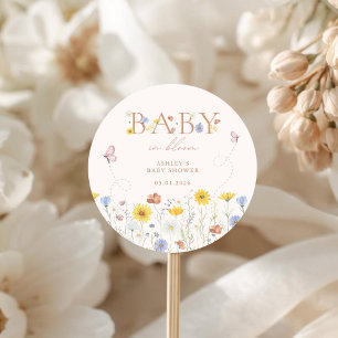 Adesivo Redondo Bebê em Flor Bebê Chá de Flores Colorido