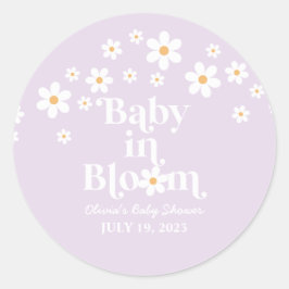 Adesivo Redondo Bebê em Flor Daisy Baby Shower lavanda