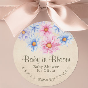 Adesivo Redondo Bebê em Flor Pink e Blue Flores Kraft