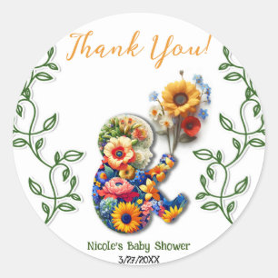 Adesivo Redondo Bebê em Flor Vine Floral Baby Shower