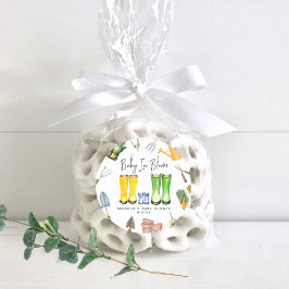 Adesivo Redondo Bebê em sangue Blue Rain Boots Chá de fraldas Jard