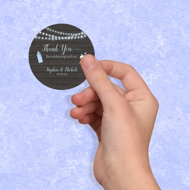 Adesivo Redondo Bebê Está Fazendo Chá de fraldas Azul Obrigado (Criador carregado)