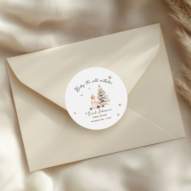 Adesivo Redondo Bebê está frio fora do Chá de fraldas de inverno (Criador carregado)