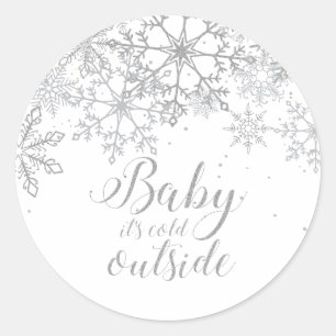 Adesivo Redondo Bebê está frio lá fora, Baby Show em Prata