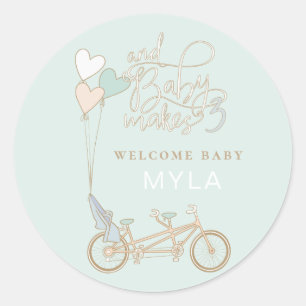 Adesivo Redondo Bebê faz três bicicleta tandem com assento de bebê