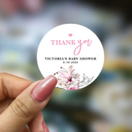 Adesivo Redondo Bebê Floral Rosa em Chá de fraldas Bloqueado