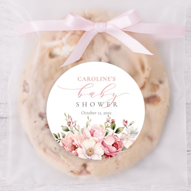 Adesivo Redondo Bebê Floral Rosa No Chá de fraldas De Blogueira (Criador carregado)