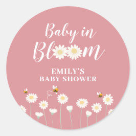Adesivo Redondo Bebê Floral Rosa Simples Boho Daisy Em Chá De Sang