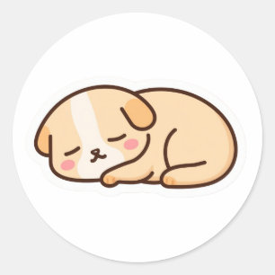 Adesivo Redondo Bebê Fofo Cachorro Kawaii Dormindo - Desenho Anima