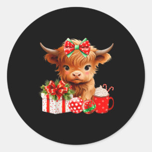 Adesivo Redondo Bebê Fofo Vaca Highland Feliz Natal Fazendeiro Vac