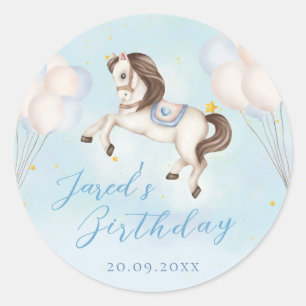 Adesivo Redondo Bebê furioso Pony Blue Balões estrela Aniversário
