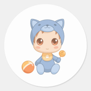 Adesivo Redondo Bebê Garota Gato De Jumpa