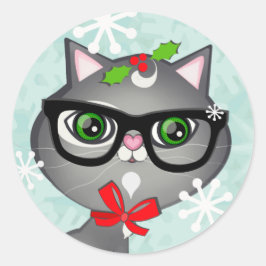 Adesivo Redondo Bebê Garoto Gato Vestido Primeiro Vestido de Natal