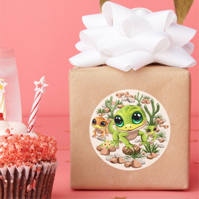 Adesivo Redondo Bebê Geckos Personagens de desenho animados (Festa)